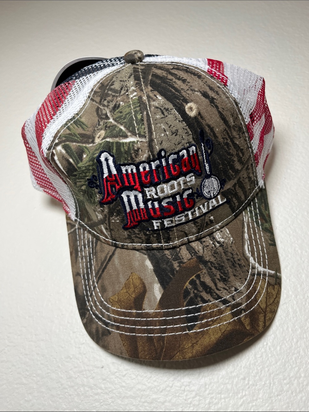 Realtree Camo Trucker Hat with Red and White Mesh